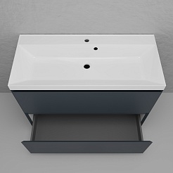 Style Line Тумба с белой раковиной Манхэттен 100 Plus эмаль графит матовая – фотография-5